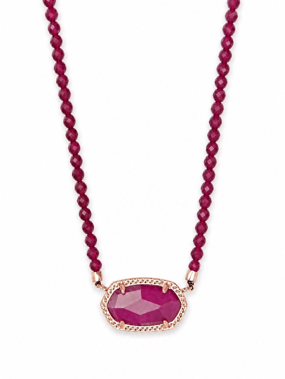 Kendra Scott Elisa Rose Gold Beaded Pendant Necklace in maroon jade